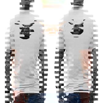 Hook'em Horns With Bull Horns Coming Out Of Football Laces Men's T-shirt Back Print - Monsterry