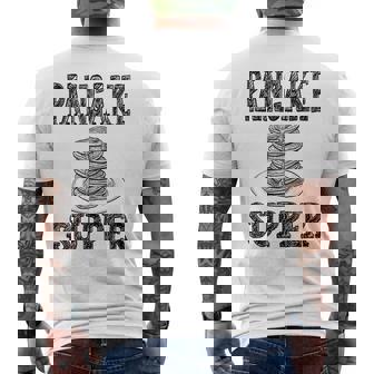 Pancake Supper Breakfast Supper Eggs Bacon Coffee Grits Men's Back Print T-Shirt - Monsterry