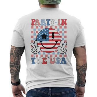 Party In The Usa Usa Flag Smile Face For 4Th Of July Men's T-shirt Back Print - Monsterry DE