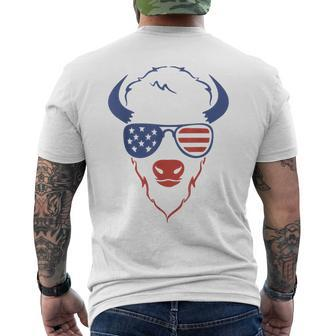 Patriotic Bison 4Th Of July Usa American Flag Fourth Of July Men's T-shirt Back Print - Monsterry