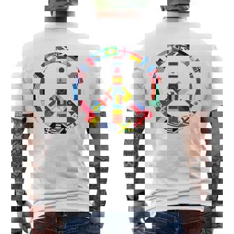 Peace Sign With Worlds Flags Global Love And Unity Men's T-shirt Back Print - Monsterry