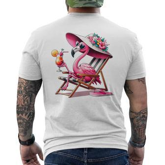 Pink Flamingos Summer Vibes Beach Palm Tree Summer Vacations Men's T-shirt Back Print - Monsterry UK