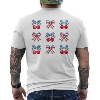 Red White And Blue Usa Flag Cherry Bows Coquette 4Th Of July Men's T-shirt Back Print - Monsterry