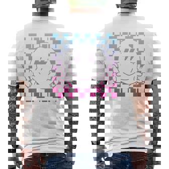 Rosa Azul Sonrisa Cara Lindo Cuadros Paz Sonriente Cara Feliz Manga Larga Camiseta Hombre Estampado Espalda - Regaloses