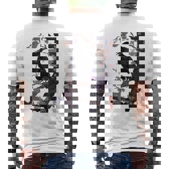 S Estampadas En Madera Con Diseño De Cuervo Y Flor De Cerezo Japonés Camiseta Hombre Estampado Espalda - Regaloses