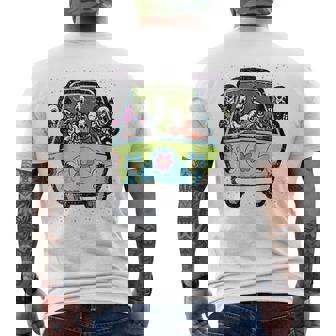 Skeleton Riding Hippie Van Halloween Costume Retro Bones Men's T-shirt Back Print | Mazezy