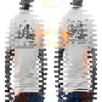 Tis The Season Sheepadoodle Dog Fall Autumn Pumpkin Coffee Men's Back Print T-Shirt - Monsterry