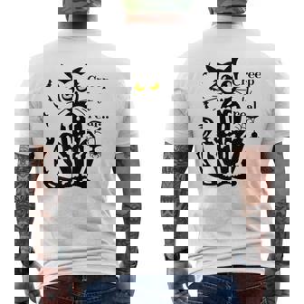 Vintage Halloween Creep It Real Black Cat Spider Bats Premium Men's Back Print T-Shirt - Monsterry