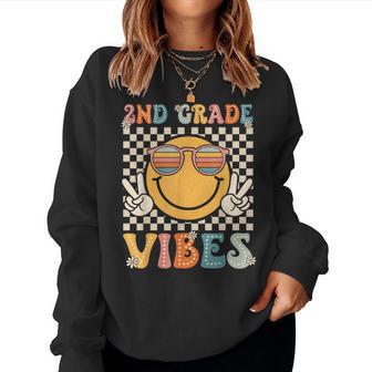 2Nd Grade Vibes Groovy First Day Of School Second Grade Team Women Sweatshirt - Thegiftio UK