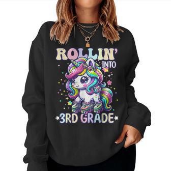 3Rd Grade Back To School First Day Girl Rollin Unicorn Women Sweatshirt - Thegiftio UK