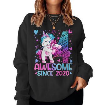 4 Years Old Flossing Unicorn 4Th Birthday Girl Party Women Sweatshirt - Thegiftio UK