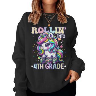 4Th Grade Back To School First Day Girls Rollin Unicorn Women Sweatshirt - Thegiftio UK