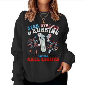 4Th July Er Nurse Stars Stripes And Running For Call Lights Women Sweatshirt - Thegiftio UK