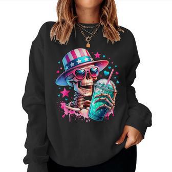4Th Of July Skeleton Retro Trendy Mom Skull Mama Life Summer Women Sweatshirt - Monsterry