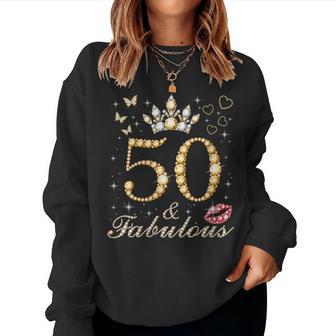 50 & Fabulous 50 Cumpleaños 50 Años Y Fabulous Queen Cuello Sudadera Mujer - Regaloses