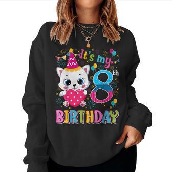 8Th Birthday Cat Girls Kitten Birthday Girl 8 Year Old Women Sweatshirt - Thegiftio UK