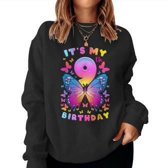 9Th Birthday Girl 9 Years Butterfly Number 9 Women Sweatshirt - Thegiftio UK