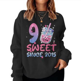 9Th Birthday Girl 9 Yrs Old Bday Bubble Boba Tea Anime Women Sweatshirt - Thegiftio UK