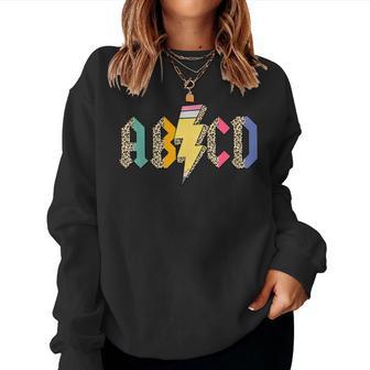Abcd Rock Teacher Student Back To School First Day Of School Women Sweatshirt - Thegiftio UK