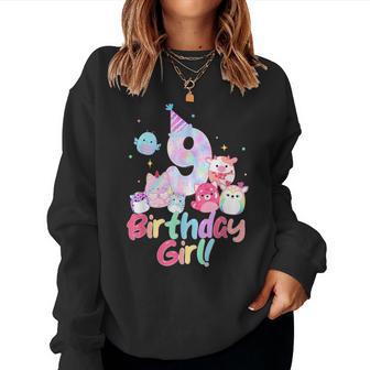 Birthday Girl 9Th Birthday Squish Squad Mallow Girls Women Sweatshirt - Thegiftio UK
