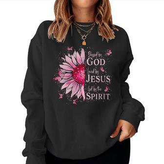 Blessed By God Loved By Jesus Pink Sunflower Women Sweatshirt - Thegiftio UK