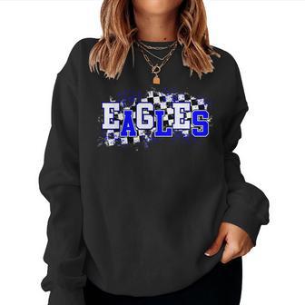 Blue Eagles School Spirit Eagle Pride Checkered Teacher Women Sweatshirt - Thegiftio UK