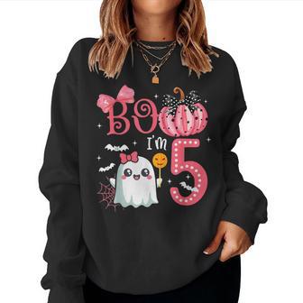 Boo I'm 5 Years Old Ghost 5Th Birthday Halloween Ghost Girls Women Sweatshirt - Thegiftio UK