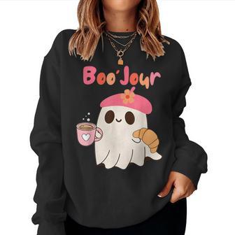 Boo Jour Ghost French Teacher Vintage Teacherlife Groovy Women Sweatshirt - Thegiftio UK