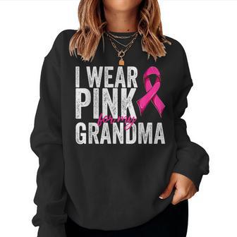 Breast Cancer Wear Pink For My Grandma Pink Ribbon Retro Women Sweatshirt - Thegiftio UK