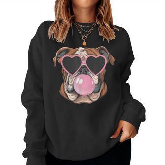 Bulldogs Preppy Mascot Bulldogs Blowing Bubble Girly Mama Women Sweatshirt - Thegiftio UK