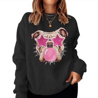 Bulldogs Preppy Mascot Blowing Bubble Bulldogs Mama Girly Women Sweatshirt - Thegiftio UK