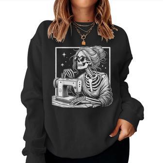 Bun Hair Skeleton Sewer Quilter Halloween Sew Girls Women Sweatshirt - Thegiftio UK