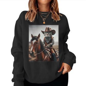 Cat Cowboy Cats Kitten Riding Horse Cowboy Hat Women Sweatshirt - Thegiftio UK