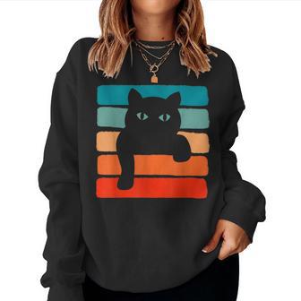 Cat Retro Sunset Crazy Cat Lady Black Cat Women Sweatshirt - Thegiftio UK
