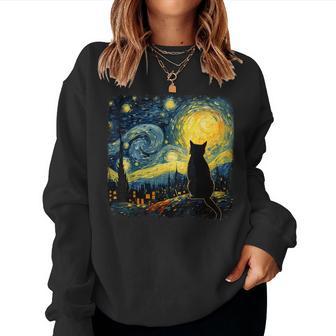 Cat Starry Night Van Gogh Cat For Cat Lover Cat Mom Cat Dad Women Sweatshirt - Thegiftio UK