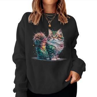 Cat Woman Colorful Watercolor Cat Women Sweatshirt - Thegiftio UK