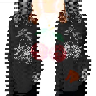 Cherries Disco Aesthetic 70S Groovy Mirrored Ball Queen Women Sweatshirt - Thegiftio UK