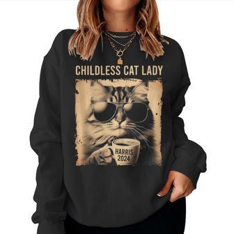The Childless Cat Lady 2024 Cat Coffee Vintage Women Sweatshirt - Thegiftio UK