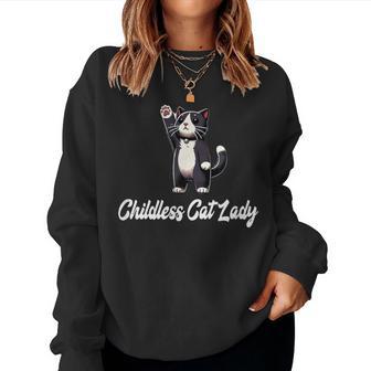 Childless Cat Lady -Tuxedo Cat Raising Paw- Cute Women Sweatshirt - Thegiftio UK