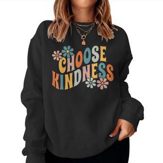 Choose Kindness Vintage Retro Groovy Be Kind Inspirational Women Sweatshirt - Thegiftio UK