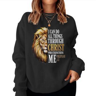 Christian Lion Faith I Can Do All Things Through Christ Women Sweatshirt - Thegiftio UK