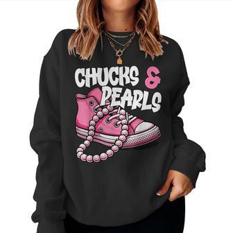 Chucks And Pearls 2024 Cool Women Women Sweatshirt - Thegiftio UK