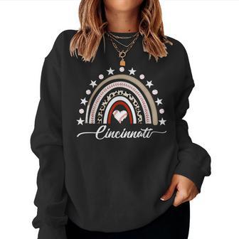 Cincinnati Rainbow Baseball Heart I Love Cincinnati Women Sweatshirt - Thegiftio UK