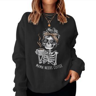 Coffee Skeleton Mama Graphic Coffee Lover Great For Moms Women Sweatshirt - Thegiftio UK