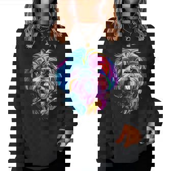 Colorful Shih Tzu Face Cute Puppy Dog Lover Black Women Sweatshirt - Thegiftio UK
