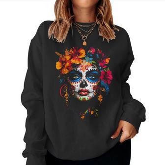 Colourful La Catrina Sugar Skull Woman Dia De Los Muertos Sweatshirt Frauen - Geschenkecke