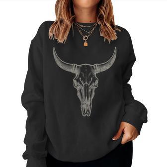 Cowgirl Cowboy Vintage Western Cow Skull Graphic Women Sweatshirt - Thegiftio UK