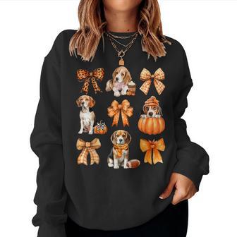 Cute Beagle Dog Lovers Coquette Bows Pumpkin Autumn Fall Women Sweatshirt - Thegiftio UK
