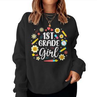 Cute First Day Of Grade Back To School 1St Grade Girl Women Sweatshirt - Thegiftio UK