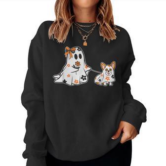 Cute Ghost With Corgi Boo Halloween Coquette Bow Corgi Mom Women Sweatshirt - Thegiftio UK